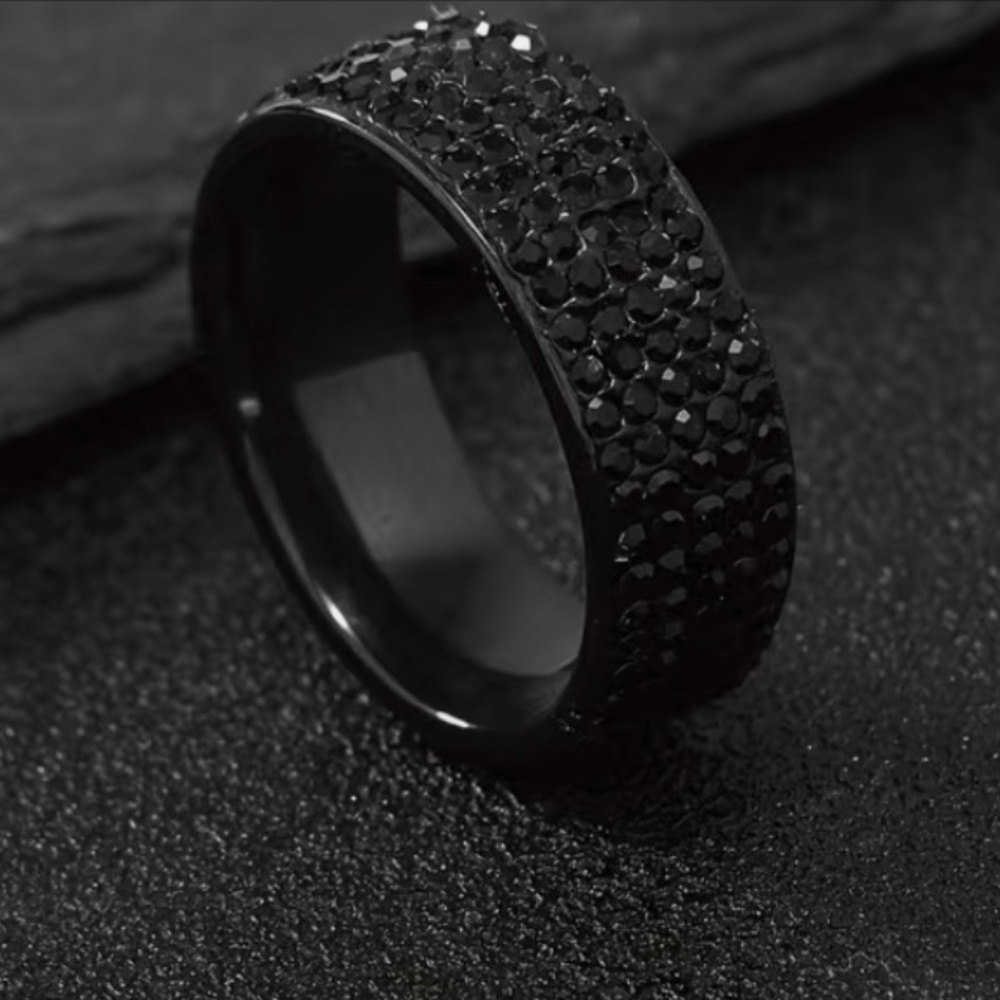 Men’s Black Rhinestone Stainless Steel Ring